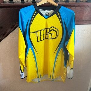 NEMA Yellow and Blue Long Sleeve Moto Jersey Motocross MX Dirt Bike Shirt Large